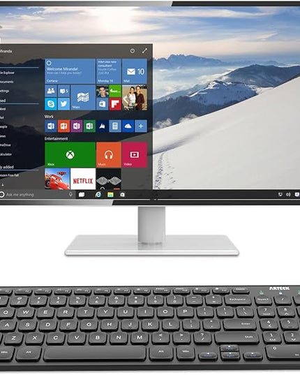 Arteck 2.4G Wireless Keyboard Ultra Slim Full Size Keyboard with Numeric Keypad and Media Hotkey for Computer/Desktop/PC/Laptop/Surface/Smart TV and Windows 10/8/ 7 Built-in Rechargeable Battery