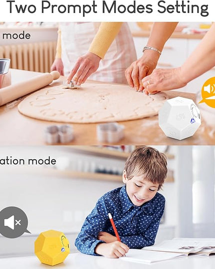 Yellow Pomodoro Timer - 11 Preset Productivity Cube, Ring/Vibrate Mode, Rechargeable, Perfect for Cooking, Learning, Exercise and Beauty