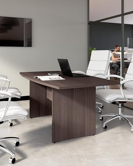 Bush Business Furniture 72-inch Office Conference Table with Wood Base, Boardroom Meeting Space for 6 Users, Storm Gray