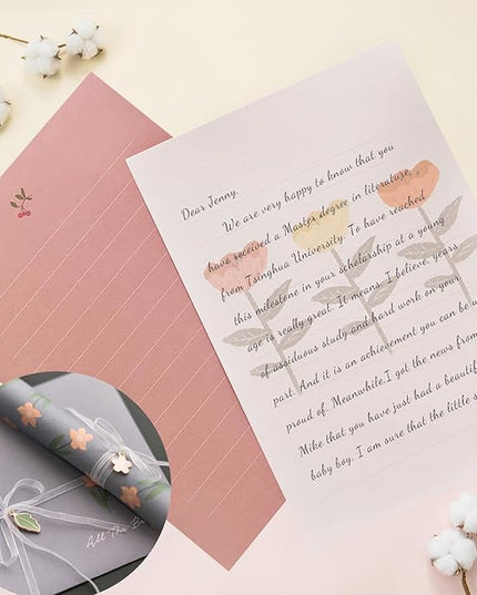 72 Pcs Stationery Paper Envelopes Set Includes 24 Lined Writing Paper & 12 Envelopes, Cute Lovely Floral Letter Writing Stationery Paper Envelopes Kit for Girls Boys Office School Supplies (6Style)