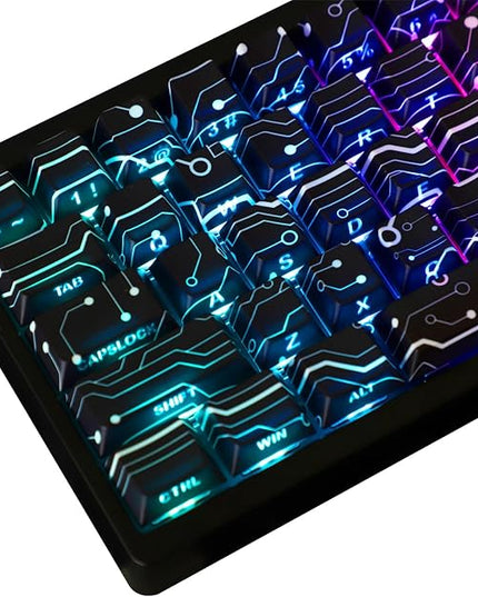 Tsungup Custom PBT Keycaps,135 Keys Shine Through Cool Modern Technology Style Theme Side Printed Keycap Set,Cherry Profile Keyboard Key caps for Cherry MX Switches Mechanical Keyboards(Black)