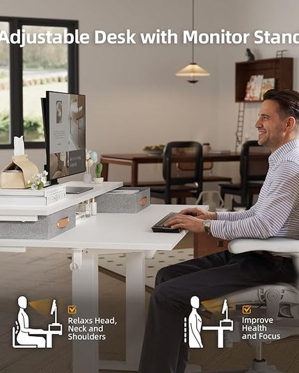 Claiks Electric Standing Desk with 2 Drawers, Adjustable Standing Desks with Storage, Height Adjustable Stand up Desk for Home Office with 2 Hooks,48 Inch White