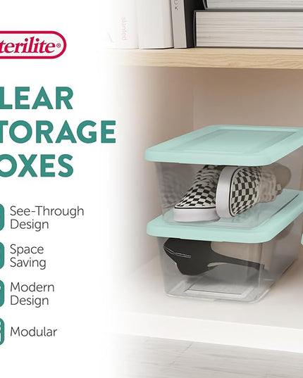 Sterilite 60 Pack Stackable Storage Bin with Lid, Clear Plastic Design, 6 Quart
