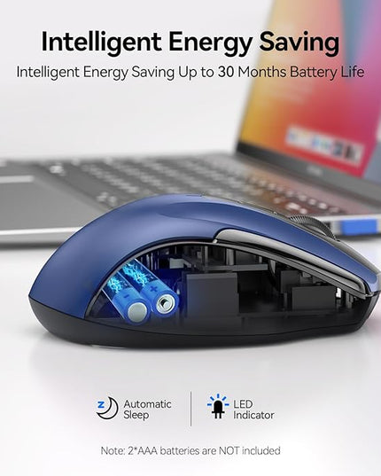 TECKNET Wireless Mouse (2.4G & BT5.0/3.0) Silent 4800 DPI Computer USB A & Bluetooth Mouse 6 Buttons, Wide Compatibility - Blue