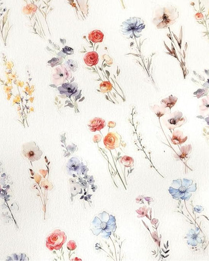 120 Pieces Vintage Transparent PET Floral Stickers for Journaling, 4 Styles Watercolor Flower Set, Decorative Sticker for Scrapbooking, Junk Journal Supplies, Collage