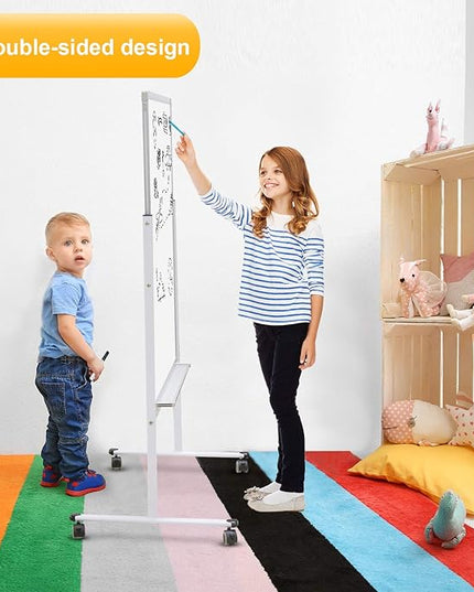 H-Qprobd 24"x36" Dry Erase Board with Stand - Adjustable Height Double Side Mobile Magnetic Rolling Whiteboard on Wheels for Home, Office & School