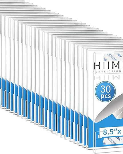 HIIMIEI 30 Pack Clear Acrylic Wall Mount 8.5x11 Sign Holder, Portrait Door Plexiglass Display Sign Holder Adhesive with 3M Tape, Plastic Photo Ads Frames Used in Office Hospital Hotel Store