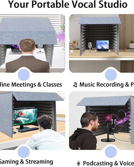 Bacocoo Portable Recording Studio,Foldable Desktop Soundproof Cover with Noise Reduction,Quick Assembly Lightweight Design for Home Broadcast,Voice Isolation,Streaming,Video Conference. (Gray)