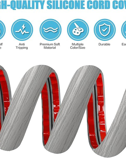 Floor Cord Cover Cavity 0.8"x0.37" Self Adhesive Cord Hider, 10FT Low Profile Cable Management, Extension Strip Protector for Wires, Prevent Cable Trips for Offices, Gyms, Exhibitions (Gray Wood)