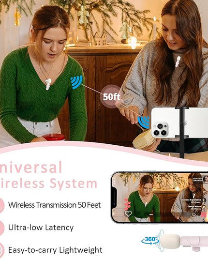 MAYBESTA Mini Wireless Microphone for iPhone, Android: Bluetooth Lavalier Lapel Phone Microphones for YouTube Video Recording - Clip on Mic for Tiktok Interview Podcast Vlog