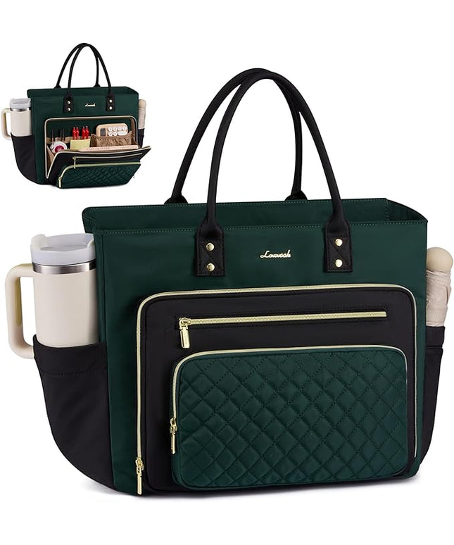 LOVEVOOK Laptop Tote Bag for Women With Large Cup Holder, Work Bags Teacher Nurse Bag, 15.6 Inch Professional Briefcase Business Travel Large Purses Handbag Gifts, Diaper Bag With Multi-Pockets