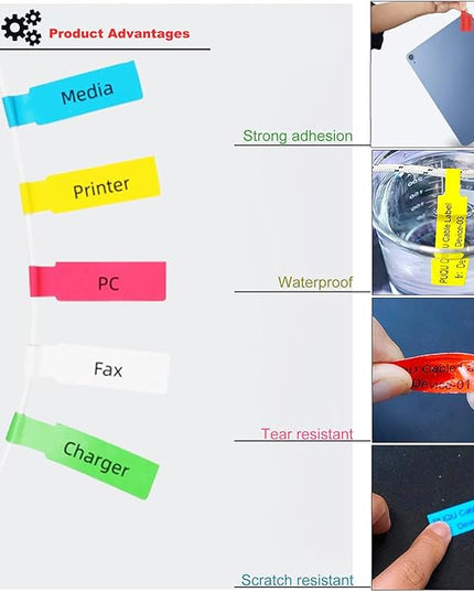 240 Pcs 8 Colours Cable Labels - Tear Resistant Self-Adhesive Identification Tags - Waterproof Wire Cord Label Stickers for Marking & Organizing Cables in Office, Home, School