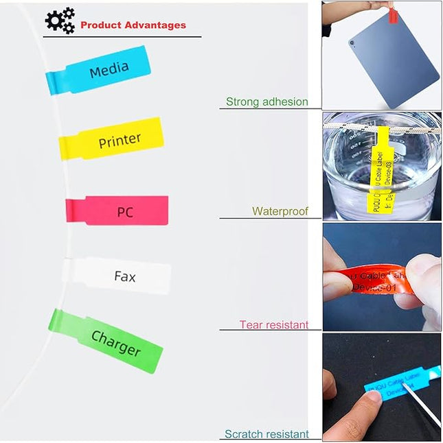240 Pcs 8 Colours Cable Labels - Tear Resistant Self-Adhesive Identification Tags - Waterproof Wire Cord Label Stickers for Marking & Organizing Cables in Office, Home, School