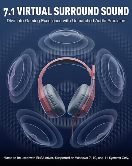 EKSA E1000 V2 Gaming Headset, PC Headset with USB C Plug, Wired Headphones with Noise Canceling Microphone, 7.1 Surround Sound, RGB Light, include USB Adapter for Computer,Mac, PS4/PS5 Console, Laptop