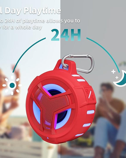 EBODA Bluetooth Shower Speaker, Waterproof Portable Speakers IPX7 Floating, True Wireless Stereo BT 5.0 Speaker with Bass, 2000mAh LED Light for Shower, Pool, Beach, Gifts for Women- Red
