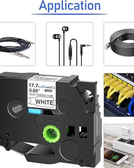 3 Pack Compatible for Brother Ptouch HSe-241 HSe241 HS-241 HS241 Black on White 17.7mm 0.69'' Heat Shrink Tubing Label Tape for Wire Cable use in PT-P710BT P700 P750W P900 Label Maker