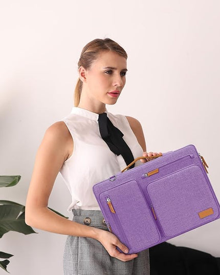 MOSISO 360 Protective Laptop Shoulder Bag,15-15.6 inch Computer Bags Compatible with MacBook Pro 16 inch, HP, Dell, Lenovo, Asus Notebook,Side Open Messenger Bag with 4 Zipper Pockets, Lilac