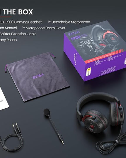 EKSA E900 Gaming Headset with Microphone - PC Headset with Detachable Noise Canceling Mic, 3D Surround Sound, Wired Headphone for PS4, PS5, Xbox, Computer, Laptop, Switch, Handheld (3.5MM Jack)