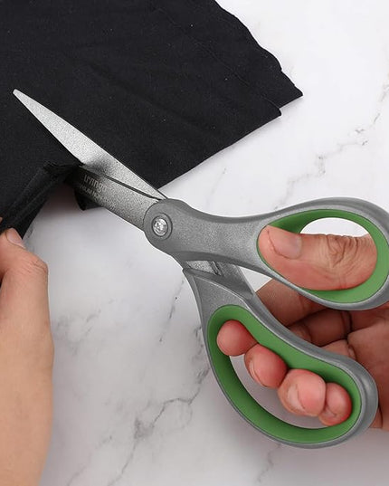 LIVINGO Sharp Scissors All Purpose - 2 Pack 8 Inch Titanium Coated Non Stick Steel Shears Heavy Duty for Office Home School Sewing Crafting Cutting Paper Fabric, Comfortable Grip (Gray & Green)