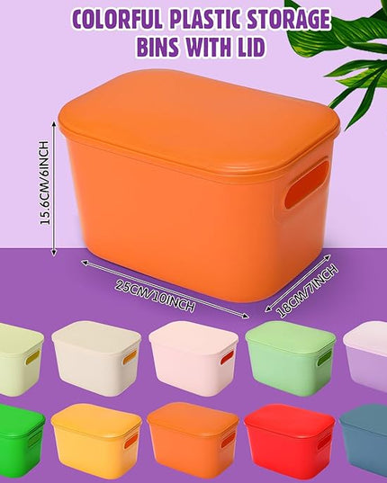 Thyle 24 Pack 7 Quarts Plastic Storage Bins for Christmas Storage with Lids Handles Colorful Stackable Desktop Box Bins with Label for Shelf Drawer,10 x 7 x 6 Inch (Vivid Color)