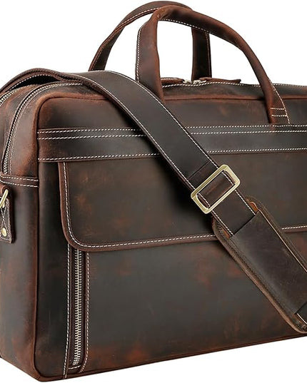 Masa Kawa Leather Briefcase for Men 15.6", 17" Laptop Computer Case Business Travel Work Messenger Cross Body Shoulder Bag