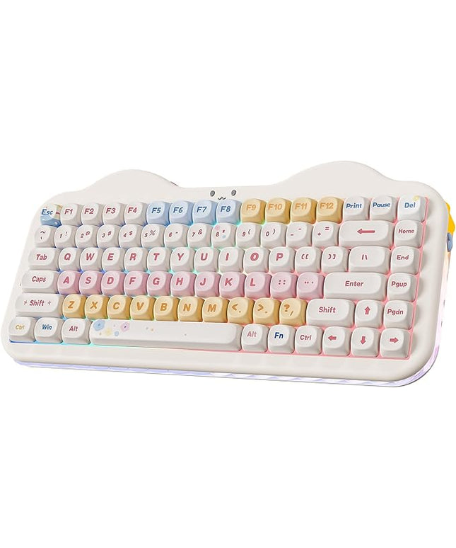 YUNZII C75 Wireless Mechanical Keyboard,75% Layout, Hot-Swappable NKRO,BT5.0/2.4G/USB-C Mode,Dye-Sub PBT MOA Keycaps,RGB Gasket Mount,Cute Cake Design for Mac/Win/Gaming (Beige, Candy Switch)