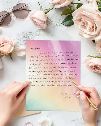 Tlenpo Decorative Watercolor Stationery Paper, 100 gsm Printer Paper 8.5 x 11In, Double-Sided for Business or Personal Use, Scrapbook, Printer Friendly for Invitations (120)