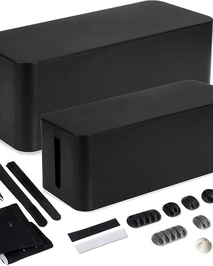 Iron Forge Cable Cable Management Box, 2 Pack - Cord Organizer and Hider for Wires, Power Strips, Surge Protectors & More - Includes Cord Sleeve, Hook and Loop Keepers, Zip Ties & Clips