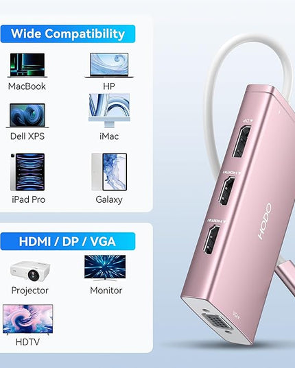 USB C Docking Station Dual Monitor Adapter for Dell HP, Laptop Docking Station 3 Monitors Quadruple Display USB C Hub Dongle to 4K HDMI+DisplayPort+VGA,3 USB2.0,100W PD, 8 in 1 Thunderbolt Dock
