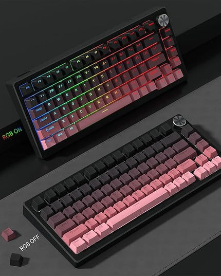 PBT Key caps, Double Shot Shine Through Custom Keycaps, Gradient Keycaps Cherry Profile, Minimalist Style Keyboard Keycap for Mechanical Keyboard (Pink)