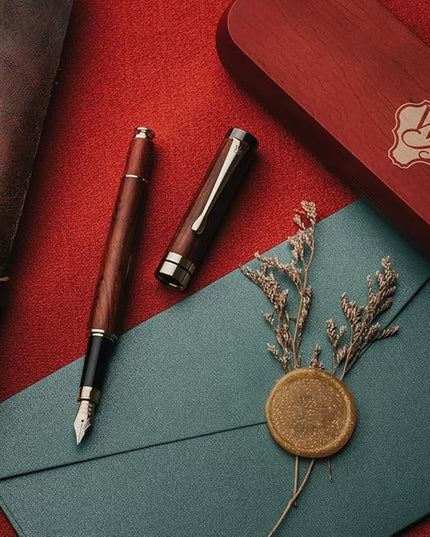 Wordsworth & Black Fountain Pen Set, Luxury Bamboo Wood - Extra Fine Nib, Gift Case; Includes 6 Ink Cartridges, Ink Refill Converter -Journaling, Calligraphy; Drawing, Smooth Writing [Rosewood]