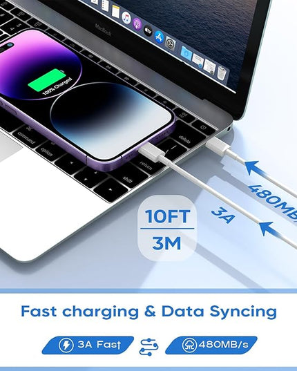 10FT iPhone Fast Charger,[Apple MFi Certified]10Foot Extra Long USB C to Lightning Cable PD Fast Charger iPhone Block Cubes Adapter Quick Charging for iPhone14 Pro Max/14 Plus/13 Pro/Mini/12/11/X,iPad
