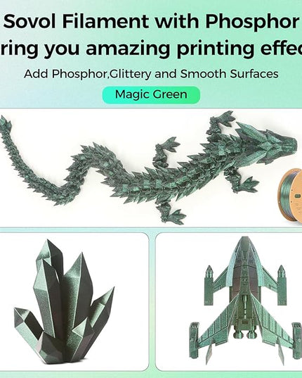 Sovol Silk PLA Filament with Green Glitter 1kg 1.75mm, Color Changeable 3D Printer Filament 2.2lbs, Chameleon Shiny PLA Material +/-0.03mm, Shimmering 3D Printing Filament, Galaxy Green