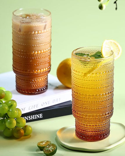 6pcs Hobnail Drinking Glasses Set, 16 oz Vintage Glassware Drinking Glasses, Gradual Amber Water Glasses Tumbler, Thanksgiving Cups for Kitchen, Juice, Beer, Cocktail, Whiskey