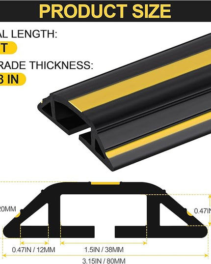 MYFAMIREA 4FT Floor Cord Cover Heavy Duty Cable Cover Protector with 3 Channels Extension PVC Floor Wire Cover Outdoor Cord Hider Management Cord Cover for Wire on Floor for Home Office Outdoor