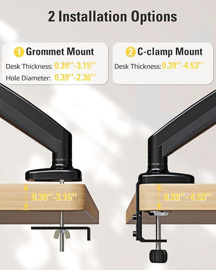 Single Monitor Mount, Gas Spring Monitor Arm for 17-32 Inch Computer Screens, Adjustable Monitors Stand for Desk, 75x75/100x100mm VESA Mount, with Clamp and Grommet Base, Holds 4.4-17.6lbs