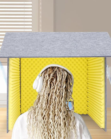 Desktop Soundproof Cover, Portable Vocal Recording Booth Isolation Booth Small Music Recording Studio Vocal Sound Absorbing Shield Sound Proof Foam Panels for Offices,Home,Recording Studios (Yellow)
