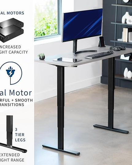 VIVO Electric 60 x 24 in Dual Motor Sit Stand Desk, Memory Height Adjustment, 2B Series, Dark Gray Top Black Frame, DESK-KIT-2B6G