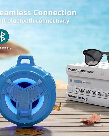 EBODA Shower Bluetooth Waterproof Speaker, IPX7 Floating Portable Wireless Small Speakers with Light, 24H Playtime for Beach, Pool, Kayak Accessories, Gifts for Men and women -Coral Blue