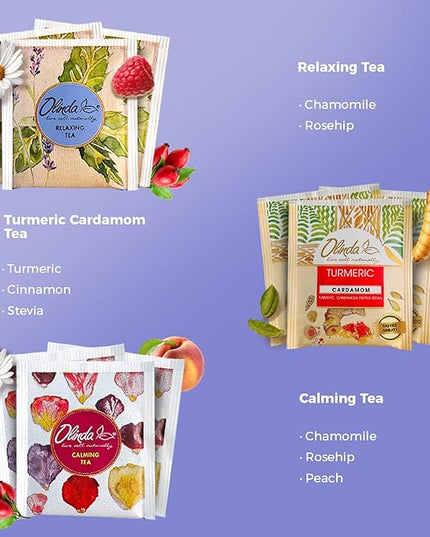 Olinda Relax Tea Sampler Herbal Gift Box 45 Count Assorted Wellness Tea Set 9 Calming Herbal Tea Bags Thoughtful Variety Pack for Stress Relief & Sleep Caffeine Free Birthday Gift for Women