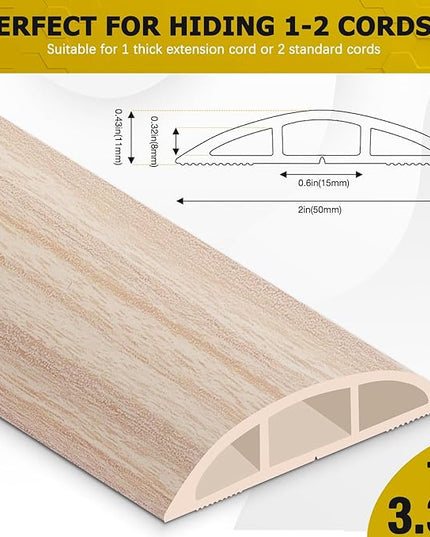 Floor Cord Cover 3.3FT Cord Covers for Wires on Floor Protect Wires & Prevent Trip Hazards, Easy to Cut for Home, Office, School, Concerts, Cavity W0.6in x H0.32in