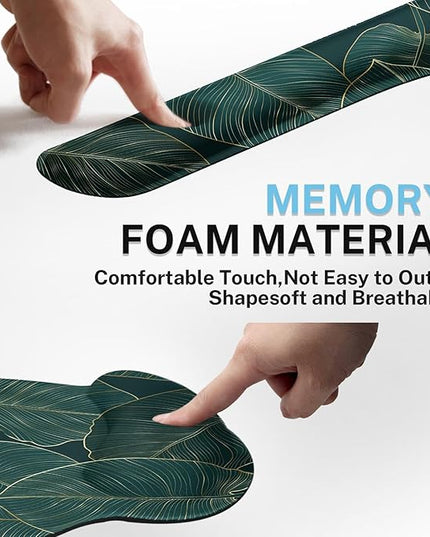 Britimes Ergonomic Mouse Pad Set with Wrist Rest Green Palm Leaves Non-Slip Rubber Base Wrist Cushion Support and Coasters Mousepad with Wrist Support for Computer Keyboard and Desk
