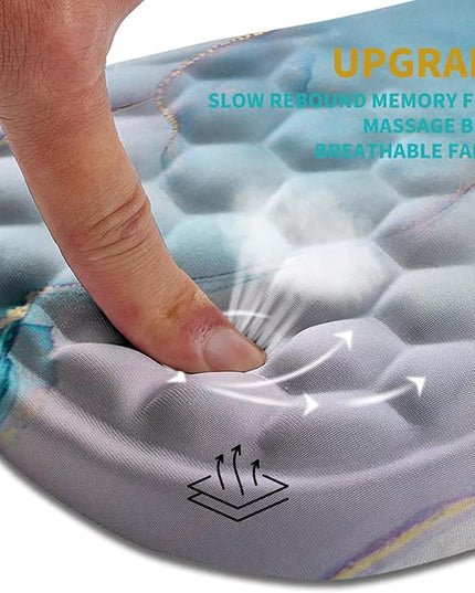 Hokafenle Ergonomic Mouse Pad Wrist Support, Wrist Rest Mousepad for Carpal Tunnel Pain Relief with Integrated Memory Foam Slope Massage Bulge (11.8x7.9 inch,Blue Marble
