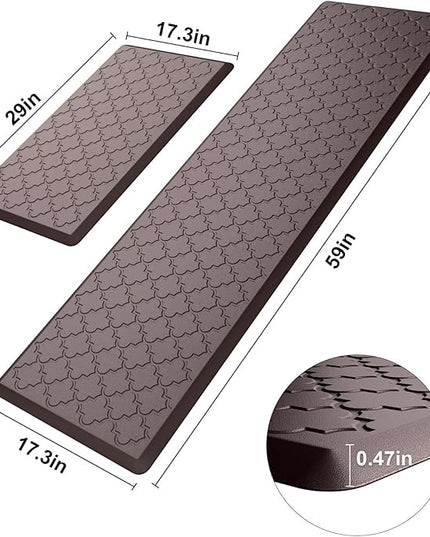Kitchen Mats for Floor 2 Piece - Anti Fatigue Mats for Kitchen Floor - Non Slip Cushioned Rugs for Standing, Office, Sink, Laundry, Chocolate
