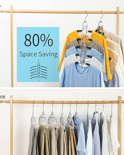 Nature Smile 2 Pack 5 in 1 Anti Slip Clothes Hangers,Space Saver Magic Metal Hangers,Multi Layers Wardrobe Clothes Rack,Heavy Duty Metal Blouse Hanger Closet Storage Organizer