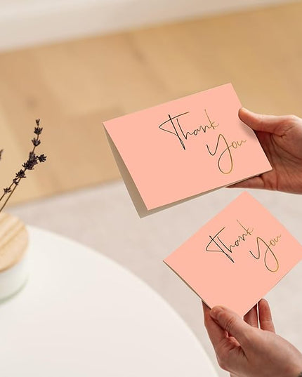VNS Creations Gold Foil Thank You Cards With Envelopes Bulk Set & Stickers - 100 Pack 4x6 Blank Thank You Notes Box Set - Large Note Card Small Business, Wedding, Baby Shower & Bridal Shower - Peach