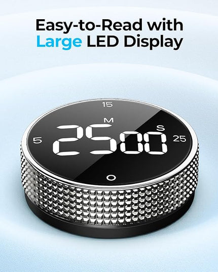 USB Rechargeable Magnetic Kitchen Timer for Cooking, Building 800mAh Battery Large Display Digital Countdown Timer, 3 Preset 5/15/25 Mins Loud Alarm for Baking Grilling Studying - Silver