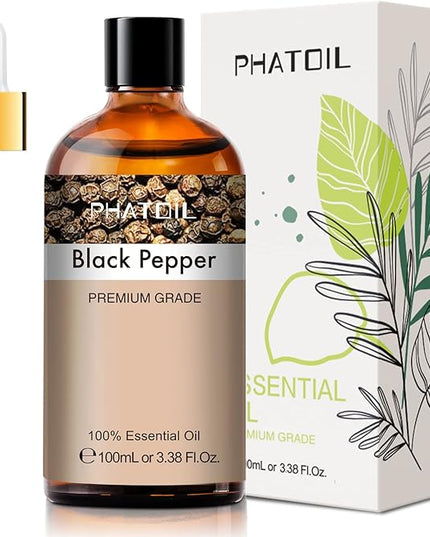 Black Pepper 3.38fl.oz Essential Oil, PHATOIL Pure Aromatherapy Oils for Diffuser, Humidifier, Perfect for DIY Soap, Candle, Bath Bombs Making(100ml)