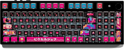 x Pixel Jeff Neon Japan Keycap Set, 120 Keys ASA PC PBT Keycap Set, Dye Sub Shine Through 4-Sided Crystal Key Caps, Japanese Style Keycaps for MX Switches Mechanical Keyboard