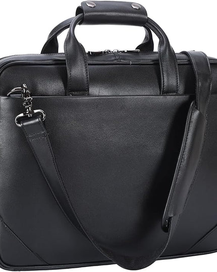 Leather Slim Briefcase for Men 15.6" Laptop Crossbody Messenger Bag Business Work Lawyer Attache Case